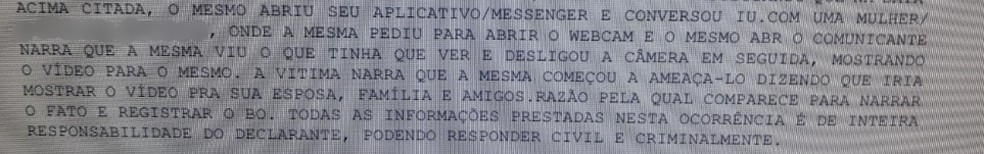  BO relata ameaÃ§a com vÃ­deo â Foto: ReproduÃ§Ã£o