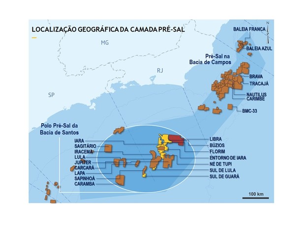 Mapa indica a localização geográfica da camada pré-sal (Foto: Petrobras / Divulgação)