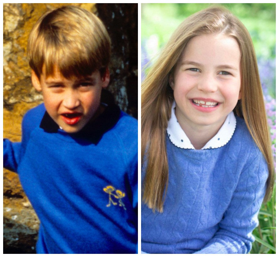O Príncipe William em foto de infância e a filha dele, Princesa Charlotte (Foto: Getty Images/Instagram)