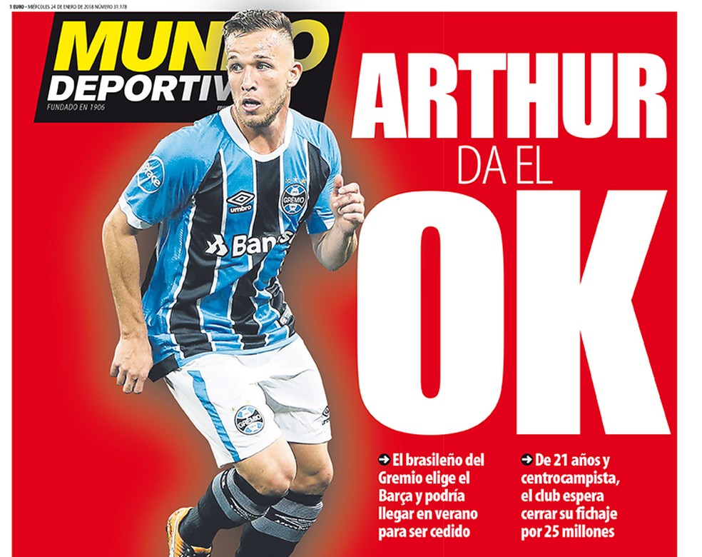 Mundo Deportivo jornal espanha Barcelona Arthur Grêmio (Foto: reprodução)