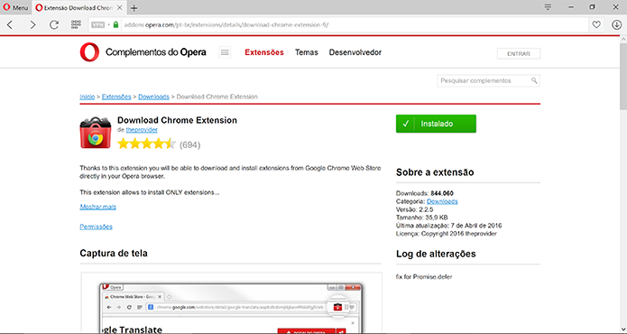 Opera poderá instalar extensões do Chrome quando complemento estiver instalado (Foto: Reprodução/Elson de Souza)