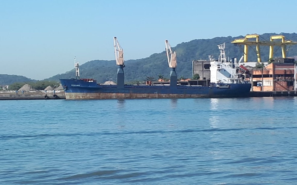 Navio em situação de abandono está atracado no Porto de Santos, SP — Foto: Rodrigo Nardelli/G1