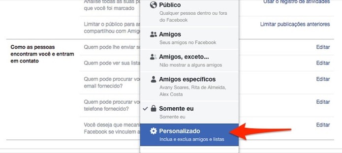Ação para personalizar a privacidade de posts do Facebook (Foto: Reprodução/Marvin Costa) Ação para personalizar a privacidade de posts do Facebook (Foto: Reprodução/Marvin Costa)
