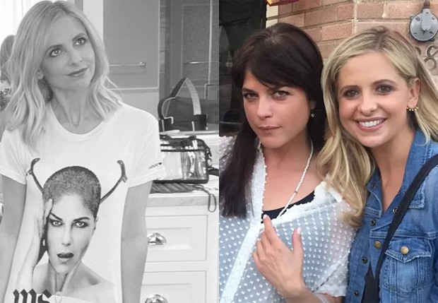 Sarah Michelle Gellar usa camiseta com imagem da amiga Selma Blair (Foto: Reprodução/Instagram)