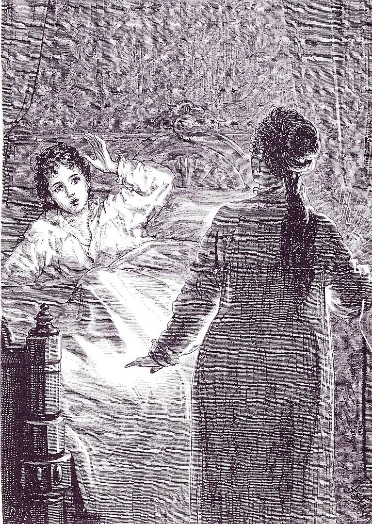 Laura in bed, ilustração de David Henry Friston para Carmilla, no The Dark Blue (Fevereiro de 1872) (Foto: David Henry Friston/Wikimedia Commons)