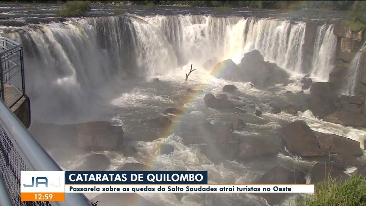 Conheça as quedas d'água do Rio Chapecó que ganharam nova passarela para o turismo; VÍDEO