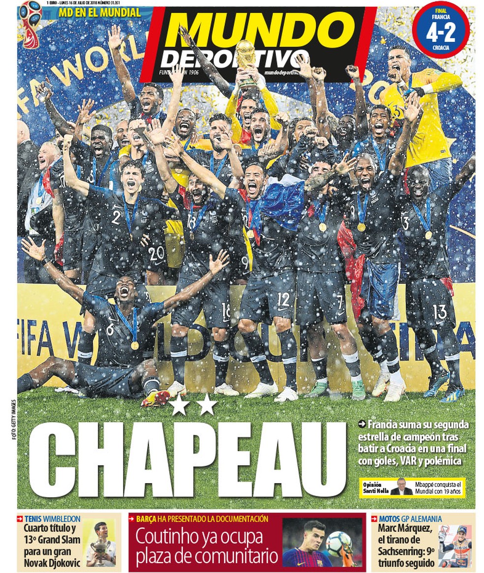 Capa Mundo Deportivo França Campeã (Foto: Reprodução)