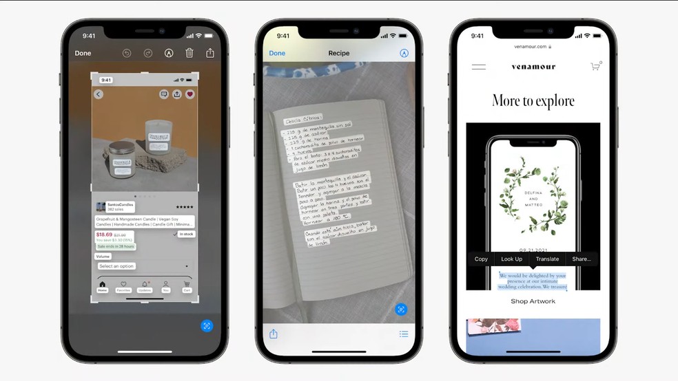 iOS 15: nova atualização traz a função Live Text, que identifica e seleciona textos em fotos — Foto: Reprodução/Apple