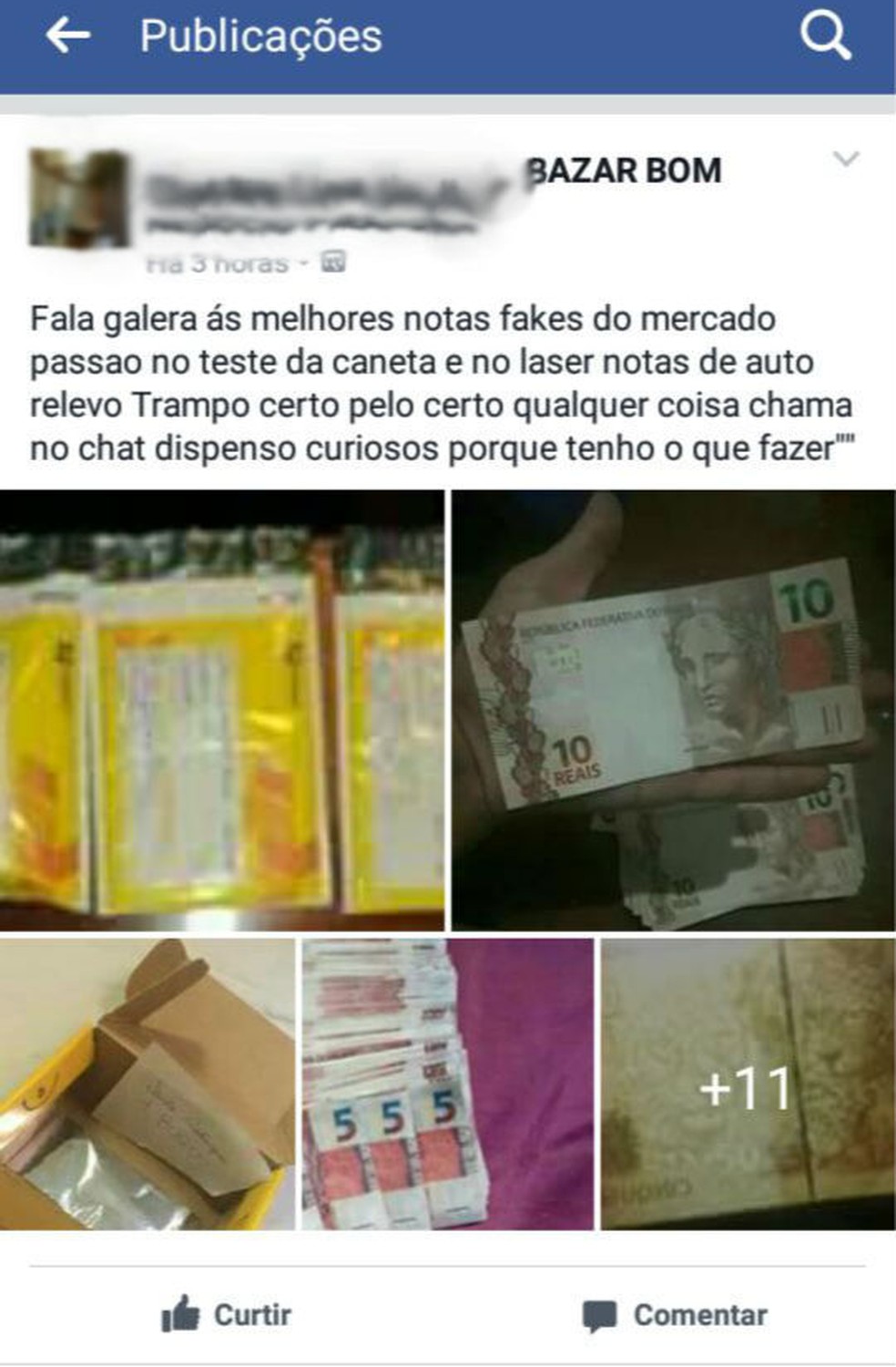 Anúncios de venda de dinheiro falso eram feitos pelas redes sociais (Foto: Facebook/Reprodução)