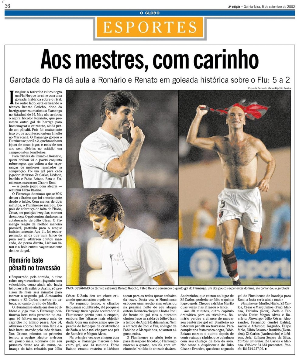 Fábio Baiano foi um dos melhores do Flamengo e provocou o semblante cabisbaixo de Renato Gaúcho — Foto: Acervo O Globo