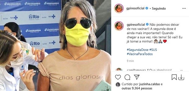 Glória Pires toma a segunda dose da vacina (Foto: Reprodução/Instagram)
