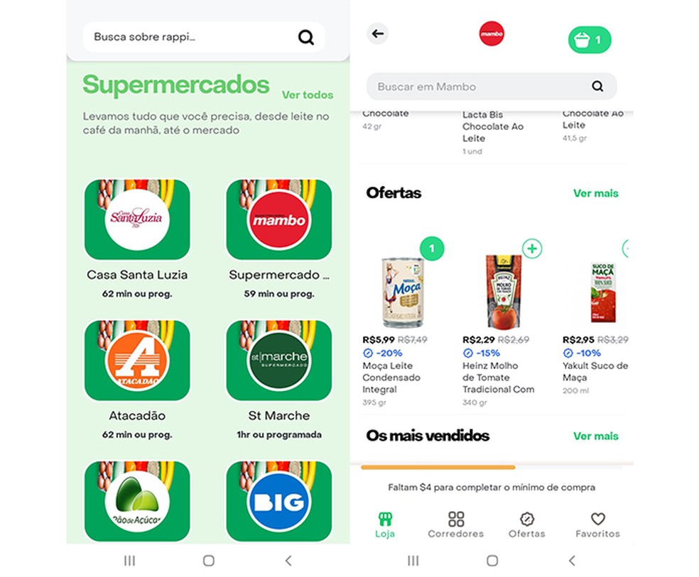 Superapp Rappi tem seção exclusiva para compras de mercado — Foto: Reprodução/Marcela Franco