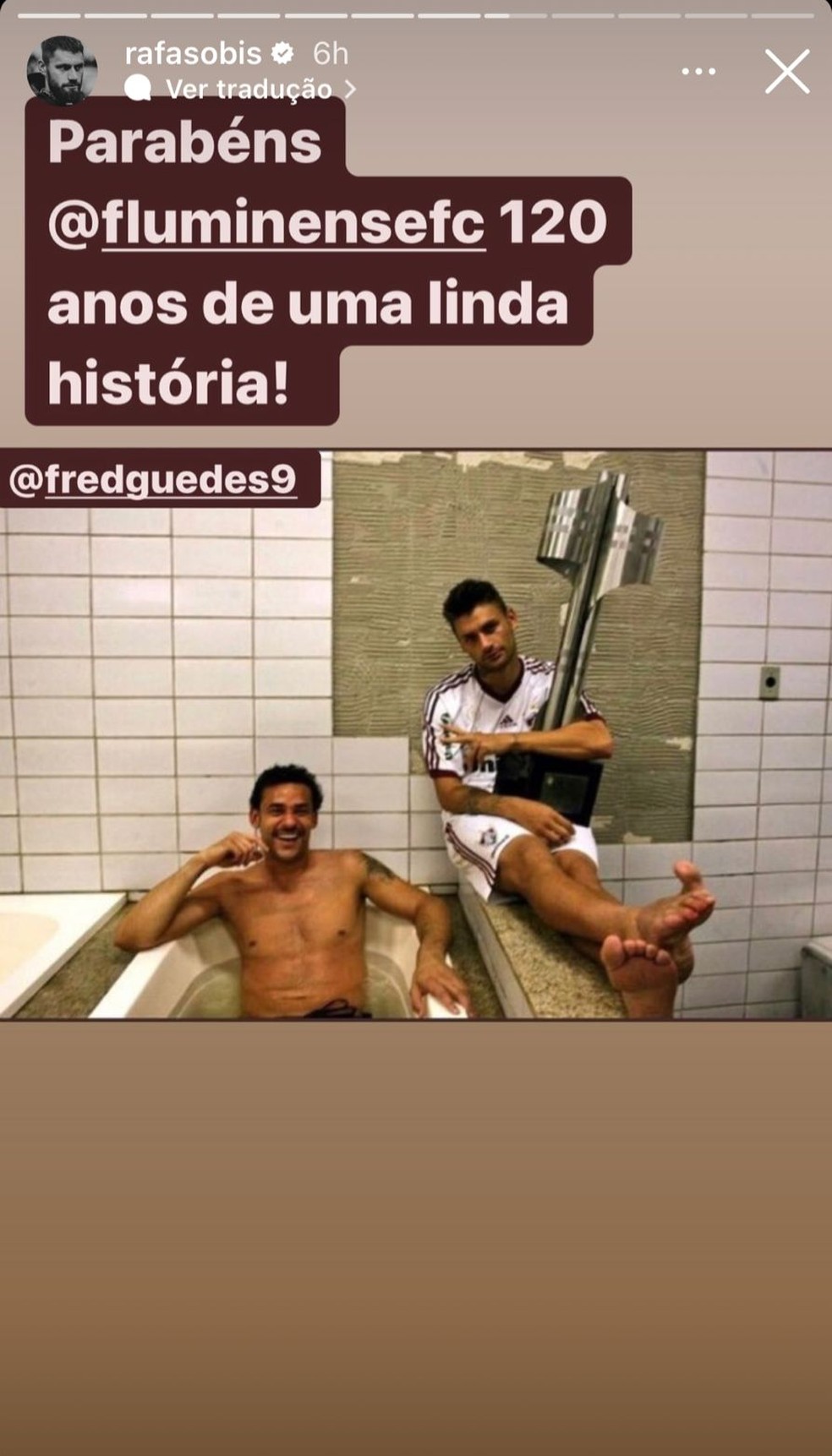 Rafael Sobis posta mensagem de parabéns no aniversário do Fluminense — Foto: Reprodução / Instagram