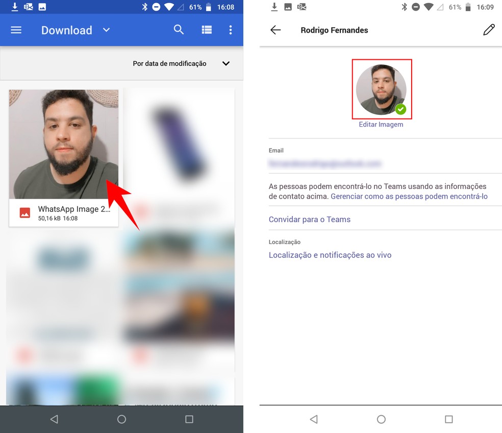 Microsoft Teams app: imagem é alterada imediatamente no Teams para Android — Foto: Reprodução/Rodrigo Fernandes