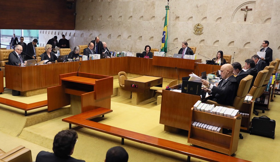 Os ministros do Supremo Tribunal Federal reunidos em plenÃ¡rio durante sessÃ£o da Corte â Foto: Nelson Jr./STF