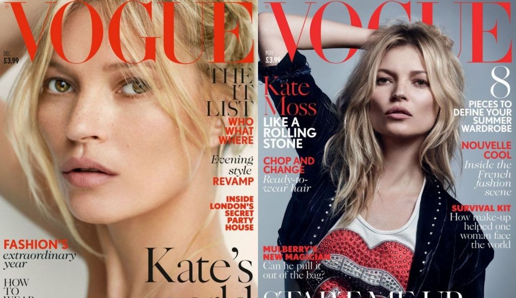 1- Vogue Londres Dezembro 2014 / 2 - Vogue Londres Maio 2016 (Foto: reprodução)