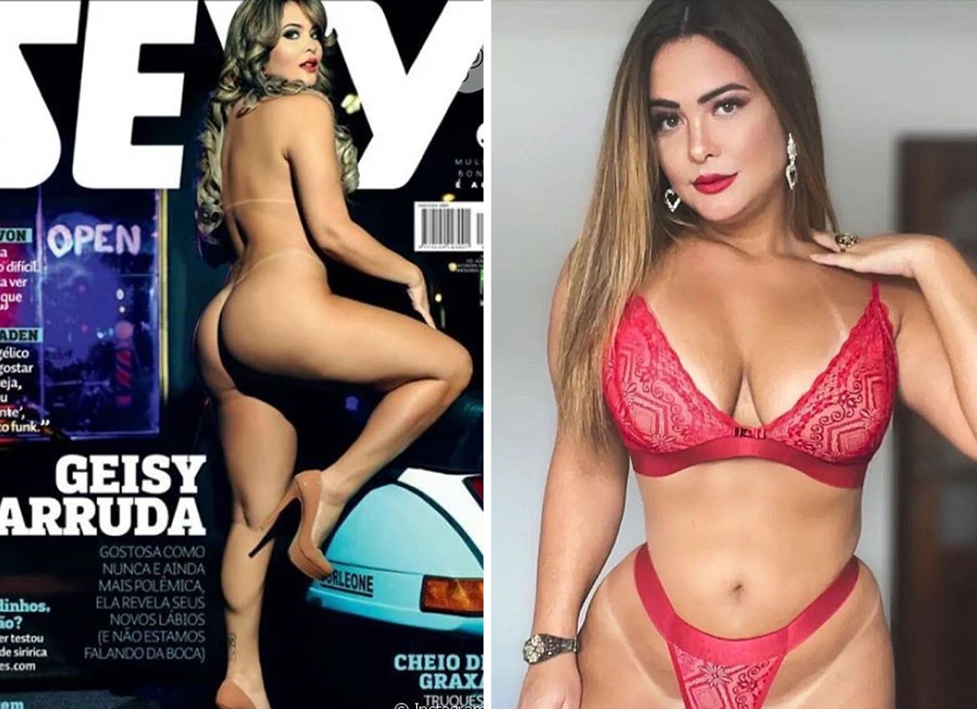 Geisy Arruda, na capa da 'Sexy', e atualmente — Foto: Divulgação/Sexy e Reprodução/Instagram