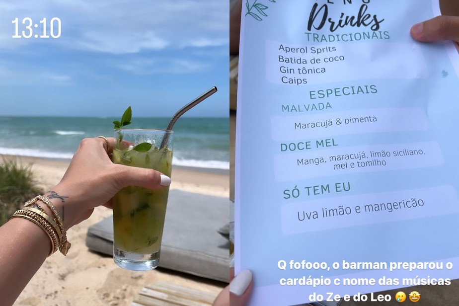 Cardápio com drinks nomeados com músicas de Zé Felipe e seu pai, Leonardo