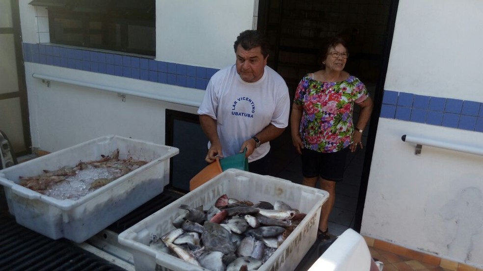 Pescado apreendido foi doado para entidade de Ubatuba (Foto: Divulgação/Polícia Ambiental)