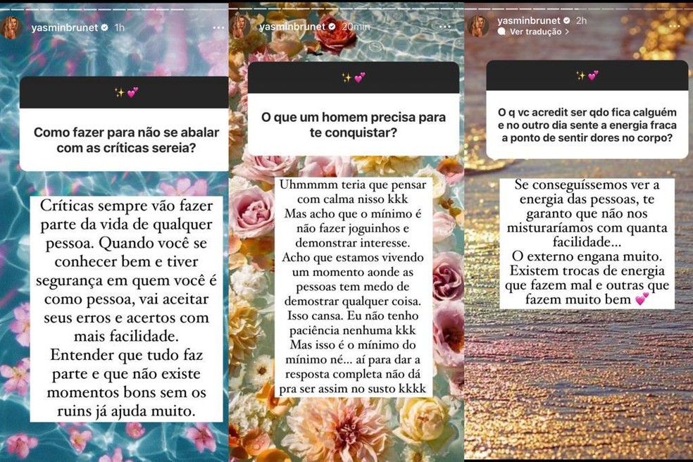Yasmin Brunet reflete sobre vida amorosa e cr&iacute;ticas nas redes sociais &mdash; Foto: Reprodu&ccedil;&atilde;o/Instagram 
