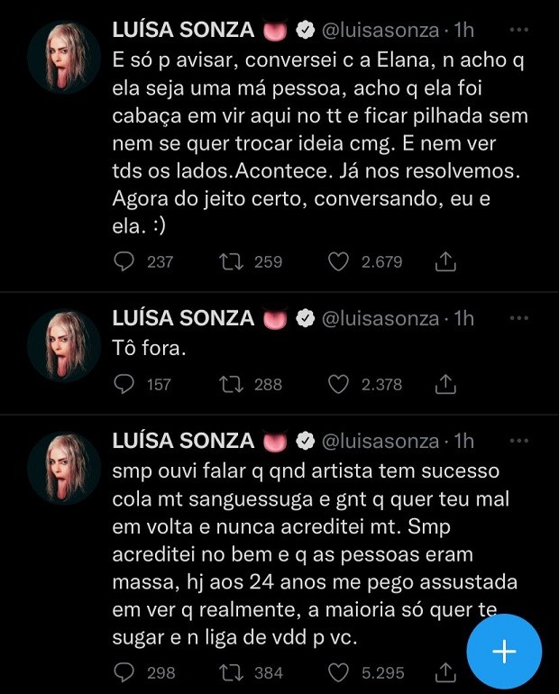 Luísa Sonza respondendo Elana Dara (Foto: Reprodução/ Twitter)