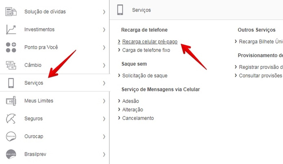 Acesse a opção de recarga de celular (Foto: Reprodução/Helito Bijora)