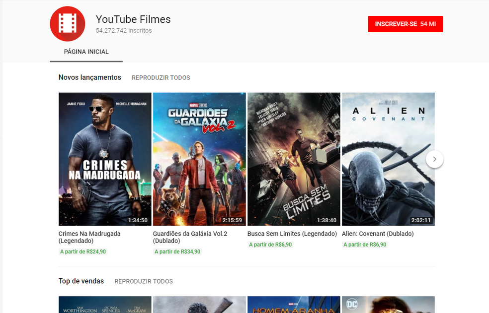 YouTube também conta com aluguel de filmes (Foto: Reprodução/Bruno Soares)