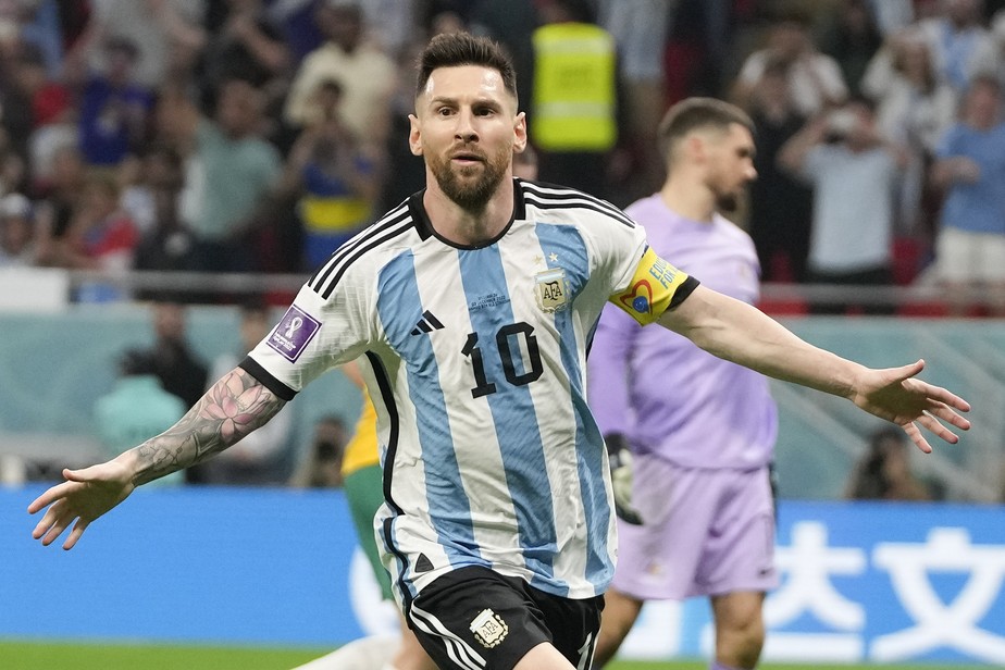Messi comemora o gol durante a partida contra a Austrália
