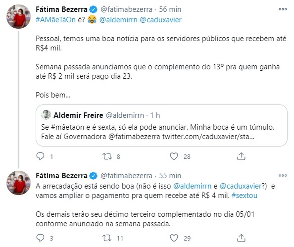 Governadora Fátima Bezerra anunciou antecipação do pagamento — Foto: Divulgação