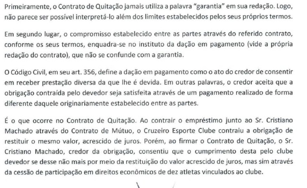 Texto de denúncia da CBF sobre o Cruzeiro — Foto: Reprodução