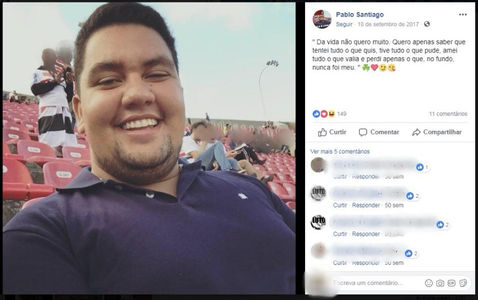 Em uma foto postada nas redes sociais, vÃ­tima morta pelos disparos em Francisco SÃ¡ escreveu sobre a vida (Foto: ReproduÃ§Ã£o/Facebook)