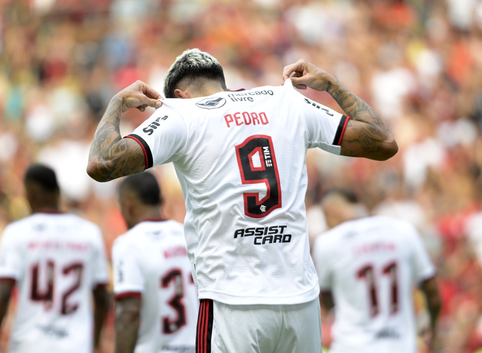 Pedro comemora gol em Flamengo x Nova Igua&ccedil;u &mdash; Foto: Andr&eacute; Dur&atilde;o