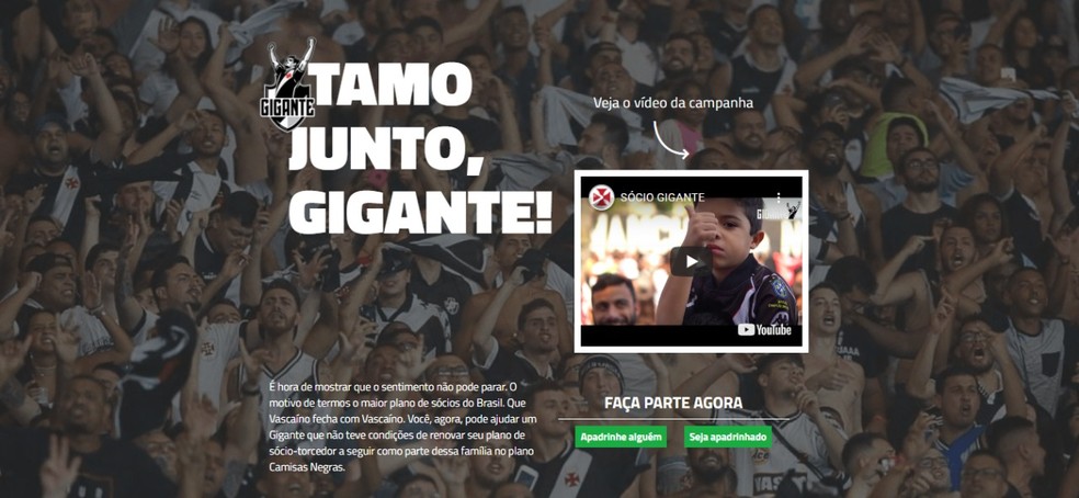 "Tamo junto, Gigante" é o novo programa do Vasco para trazer sócios de volta — Foto: Reprodução