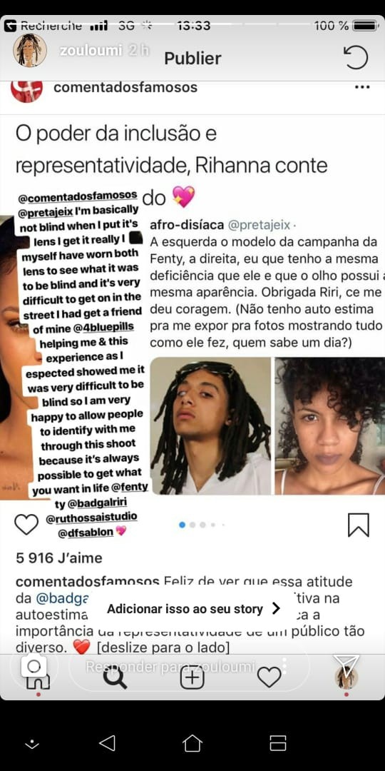 Deficiente fica grata por representatividade em marca de Rihanna, mas descobre que modelo tem visão  (Foto: Reprodução/ Instagram)