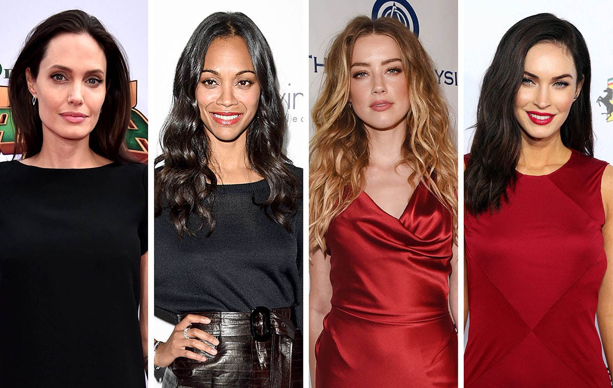 Angelina Jolie, Zoe Saldaña, Amber Heard e Megan Fox assumiram a bissexualidade, mas mantêm relacionamentos com o sexo oposto (Foto: Getty Images)