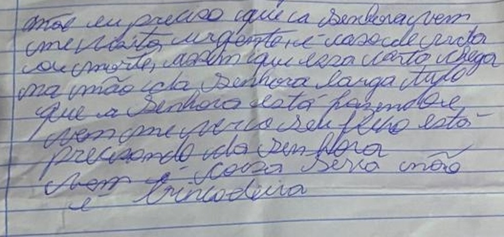 Carta enviada por detento à família em MG — Foto: g1