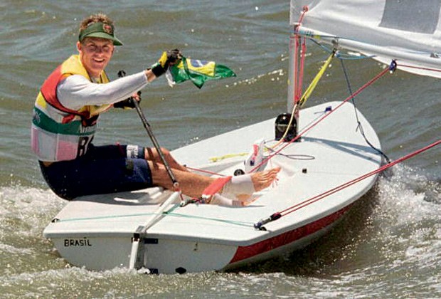 Robert Scheidt em Atlanta, em 1996: primeiro ouro olímpico (Foto: Getty Images)