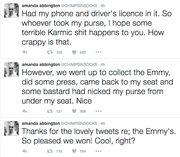 A atriz Amanda Abbington falou do roubo de sua bolsa pelo Twitter (Foto: Twitter)