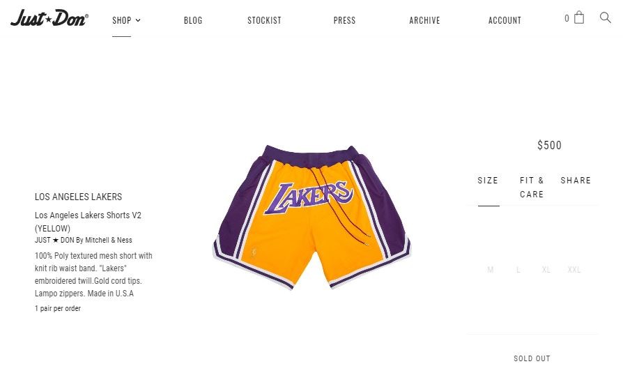 Os shorts Los Angeles Lakers Just Don esgotados graças a LeBron (Foto: Reprodução)