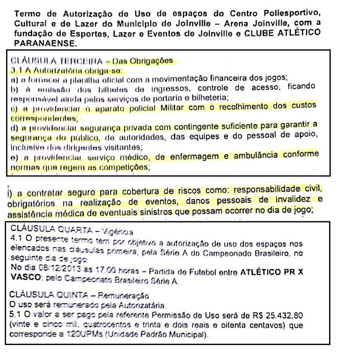 contrato do Atlético-PR com a empresa responsável pela segurança na Arena Joinville
