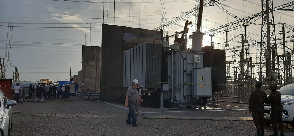 Transformador que sofreu incêndio em subestação do Amapá — Foto: Danilo Borralho/Rede Amazônica