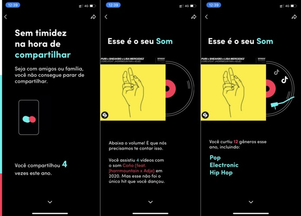 A retrospectiva do TikTok mostra a canção mais ouvida e os estilos musicais que você curtiu — Foto: Reprodução/Helito Beggiora