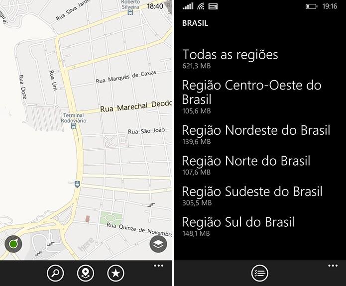 Here Maps do Windows Phone oferece o suporte de download de mapas offline (Foto: Reprodução/Elson de Souza)