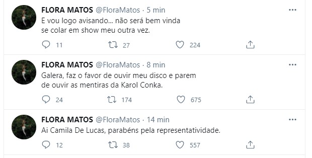 O tweet de Flora Matos (Foto: Reprodução Instagram)