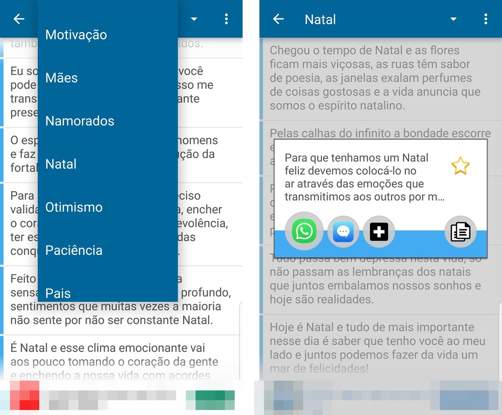 Mensagens Bonitas e Prontas permite enviar mensagem de Feliz Natal 2019 para WhatsApp — Foto: Reprodução/João Vitor Figueira