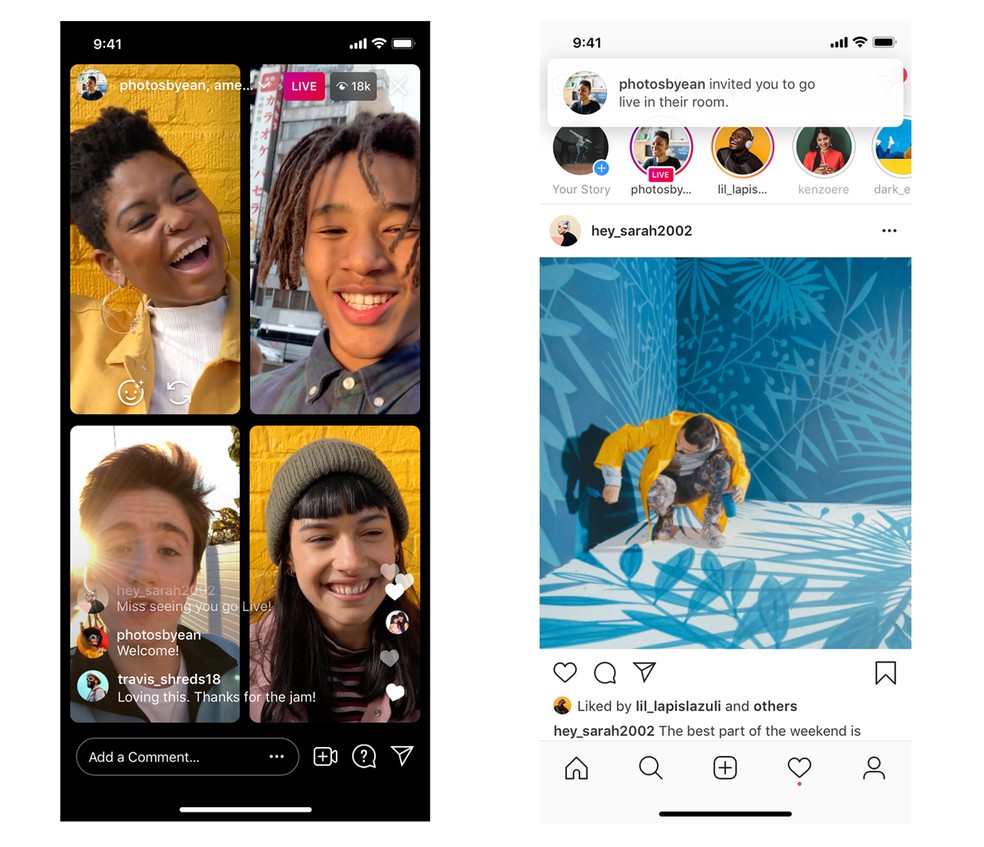 "Salas ao Vivo" do Instagram permite até 4 pessoas transmitindo em live — Foto: Divulgação