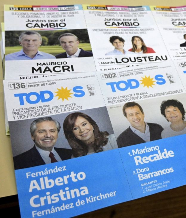Nas eleições primárias, o candidato peronista Alberto Fernández ficou à frente do atual presidente, Mauricio Macri (Foto: Getty Images via BBC News)