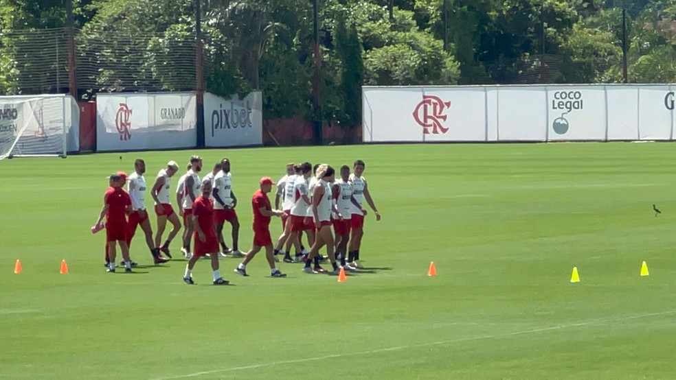 Elenco do Flamengo em treino desta quinta-feira &mdash; Foto: Let&iacute;cia Marques/ge