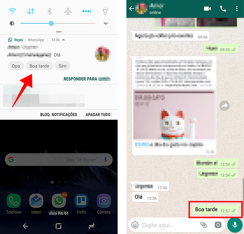 Responda mensagens do WhatsApp com um toque na notificação (Foto: Reprodução/Paulo Alves)