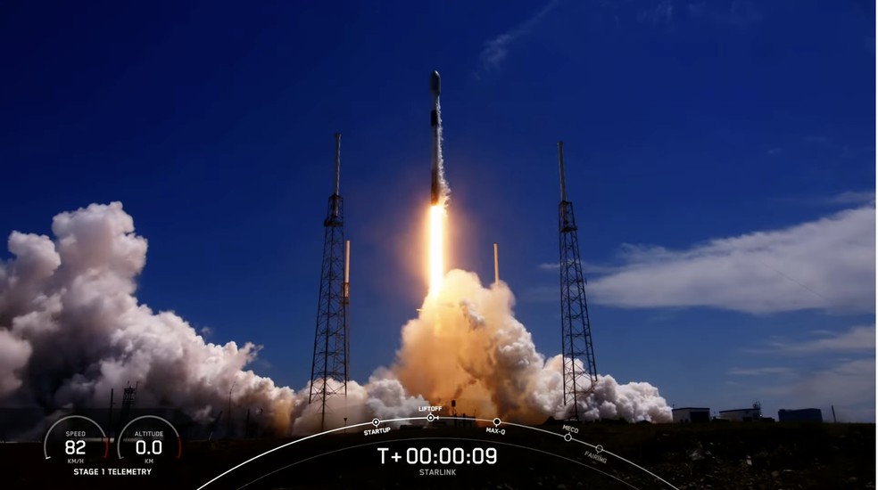 Lançamento de foguete para serviço da Starlink — Foto: Reprodução/SpaceX